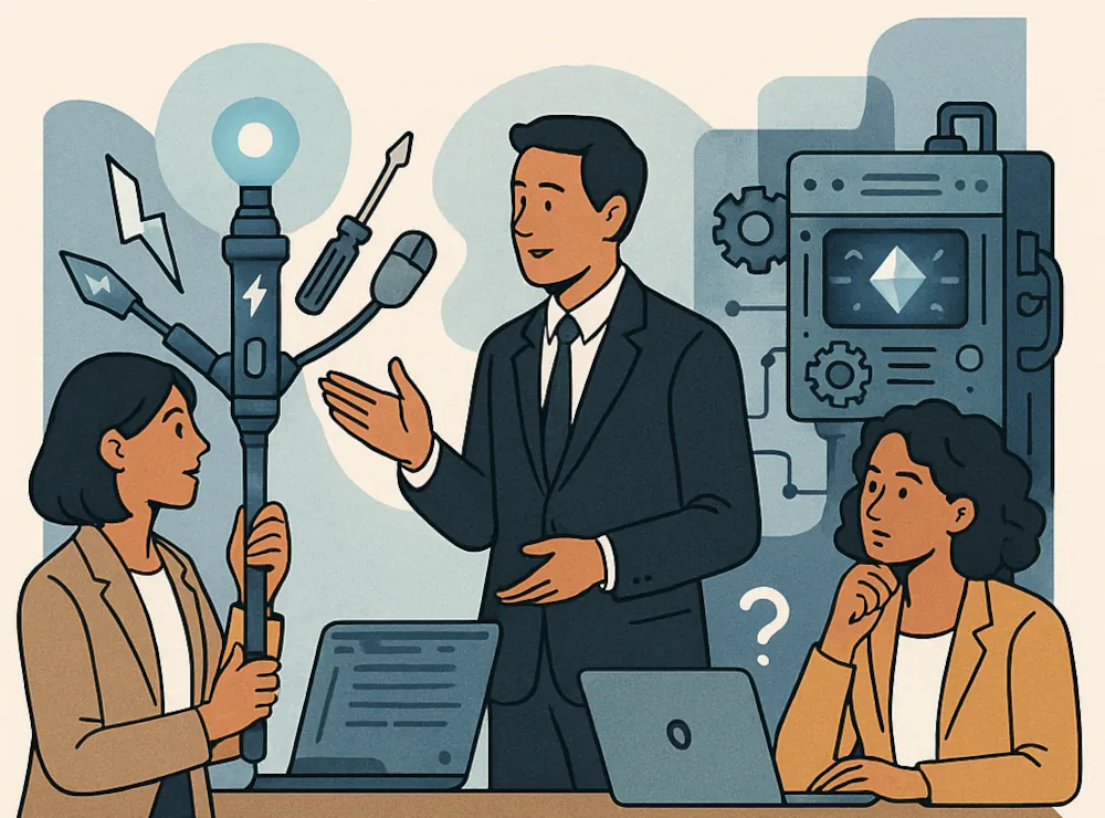 Illustration FAQ - Professionnels discutant de solutions IA